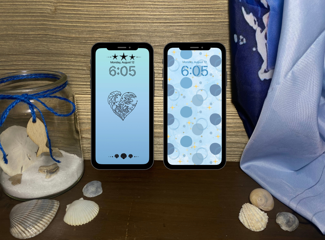 Blue Aesthetic Wave Heart and Pattern Phone Wallpaper Pack